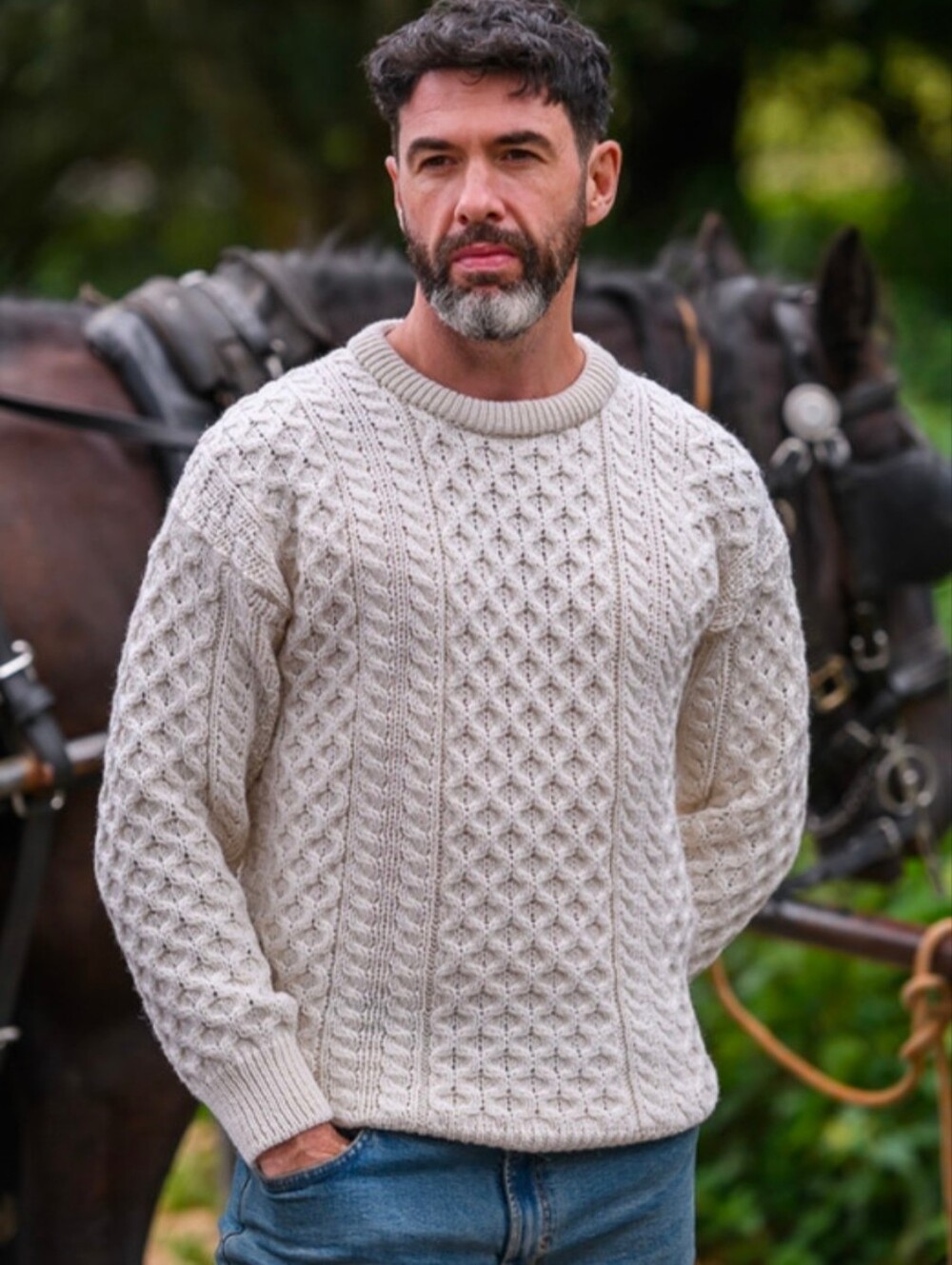 Aran Sweater Market Heavyweight Traditional Aran Wool Sweater Size Large Oatmeal